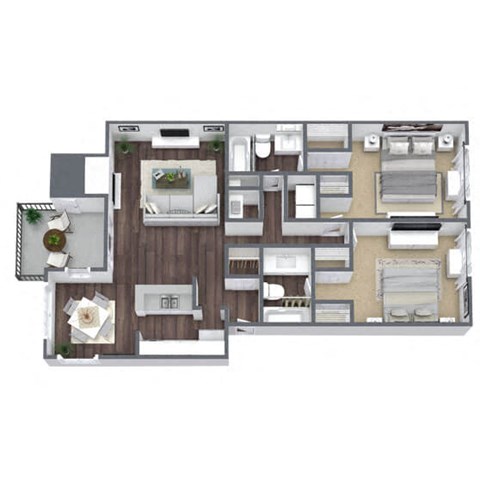 Floor plan for 2 beds, 2 baths, 1048 sqft