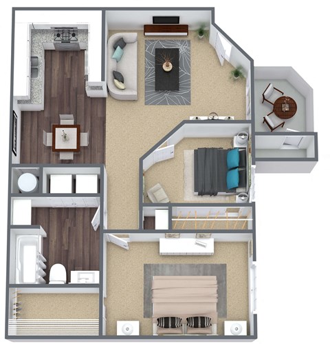 Floor plan for 2 beds, 1 bath, 766 sqft