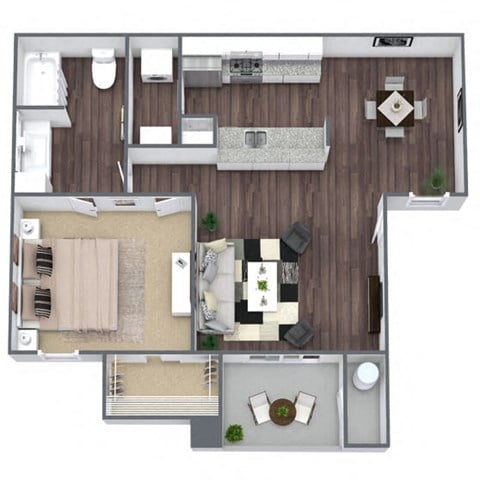 Floor plan for 1 bed, 1 bath, 775 sqft