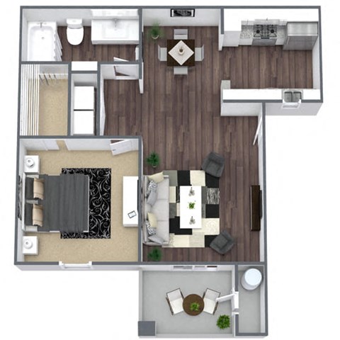 Floor plan for 1 bed, 1 bath, 700 sqft