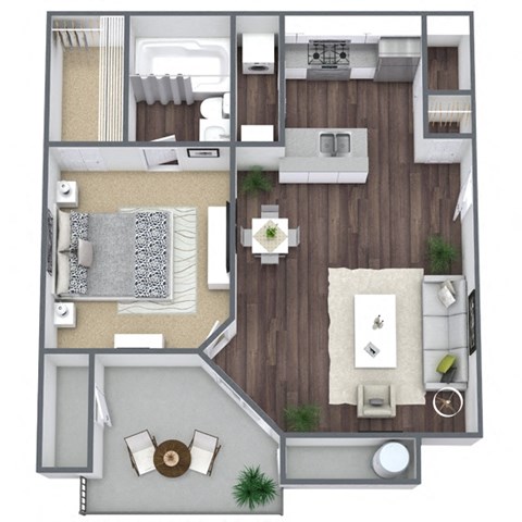 Floor plan for 1 bed, 1 bath, 566 sqft