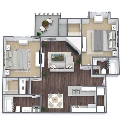 Floor plan for 2 beds, 2 baths, 934 sqft