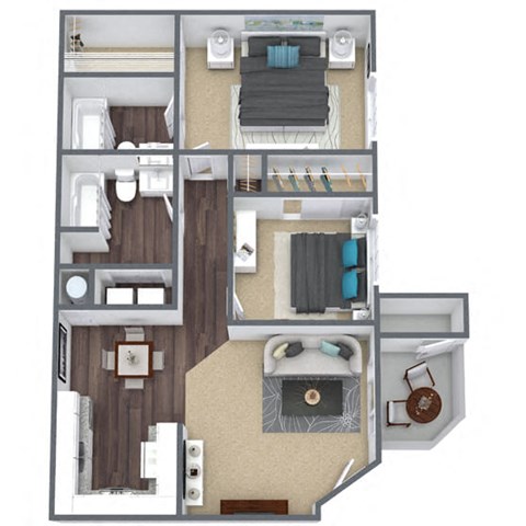 Floor plan for 2 beds, 2 baths, 818 sqft