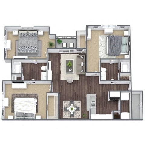 Floor plan for 2 beds, 2 baths, 1207 sqft