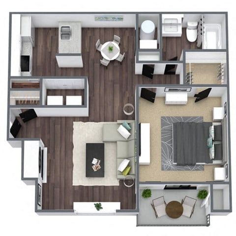 Floor plan for 1 bed, 1 bath, 765 sqft