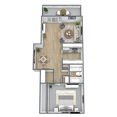 Floor plan for 1 bed, 1 bath, 650 sqft