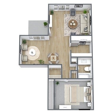 Floor plan for 1 bed, 1 bath, 705 sqft