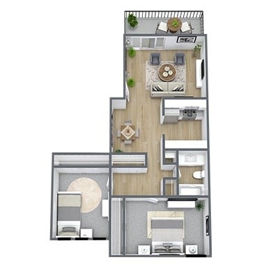 Floor plan for 2 beds, 1 bath, 840 sqft