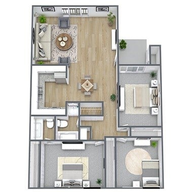 Floor plan for 3 beds, 1.5 baths, 1100 sqft