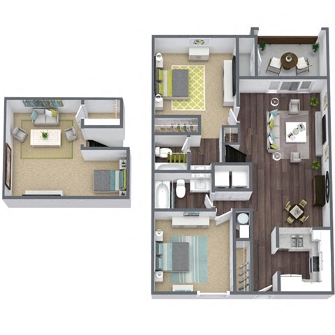 Floor plan for 2 beds, 2 baths, 1230 sqft