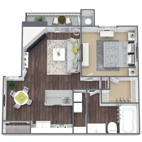Floor plan for 1 bed, 1 bath, 600 sqft