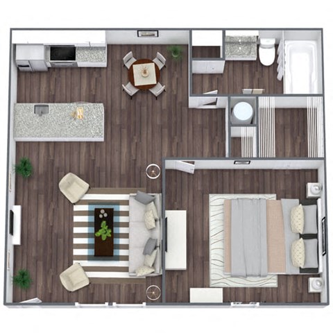 Floor plan for 1 bed, 1 bath, 600 sqft