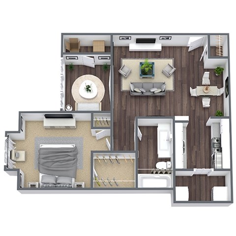 Floor plan for 1 bed, 1 bath, 738 sqft