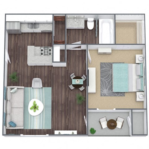 Floor plan for 1 bed, 1 bath, 540 sqft