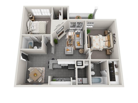 Floor plan for 2 beds, 2 baths, 1044 sqft