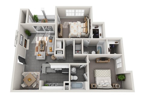 Floor plan for 2 beds, 2 baths, 1079 sqft