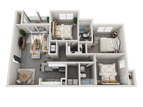 Floor plan for 3 beds, 2 baths, 1260 sqft