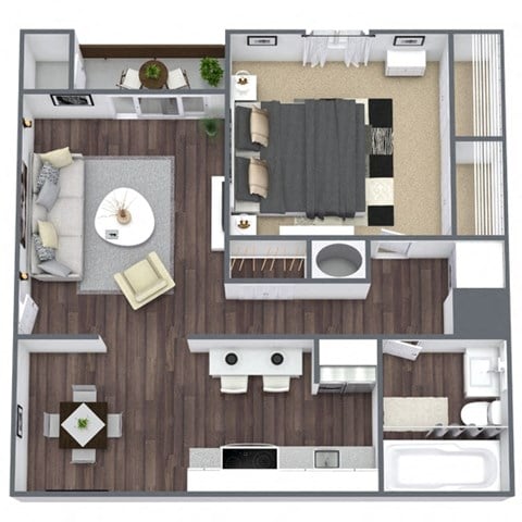 Floor plan for 1 bed, 1 bath, 750 sqft