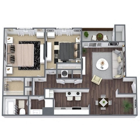 Floor plan for 2 beds, 1 bath, 1100 sqft