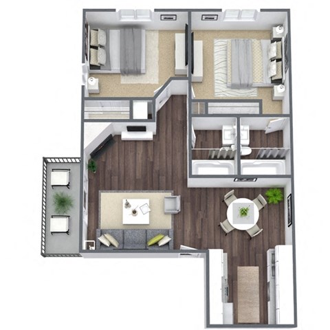 Floor plan for 2 beds, 2 baths, 900 sqft