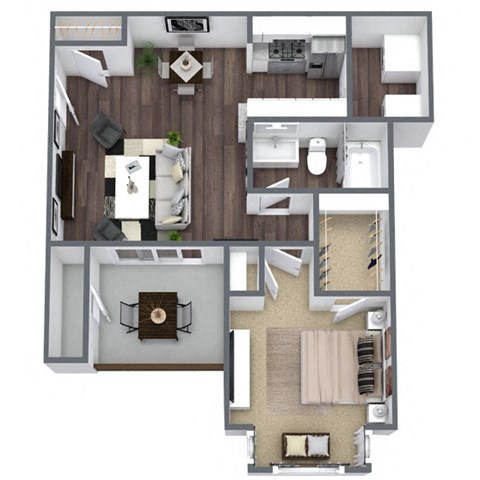 Floor plan for 1 bed, 1 bath, 580 sqft