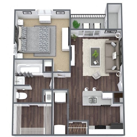 Floor plan for 1 bed, 1 bath, 632 sqft