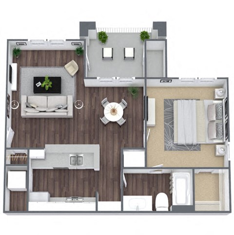 Floor plan for 1 bed, 1 bath, 655 sqft