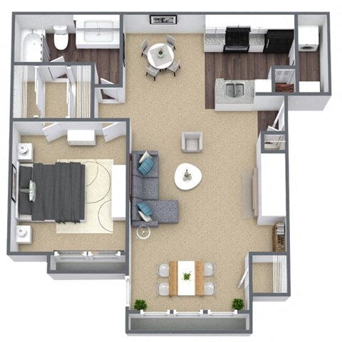 Floor plan for 1 bed, 1 bath, 800 sqft