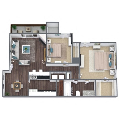 Floor plan for 2 beds, 1 bath, 915 sqft