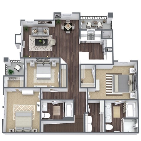 Floor plan for 3 beds, 2 baths, 1387 sqft
