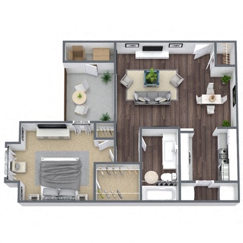 Floor plan for 1 bed, 1 bath, 580 sqft