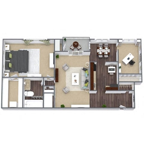 Floor plan for 1 bed, 1 bath, 900 sqft