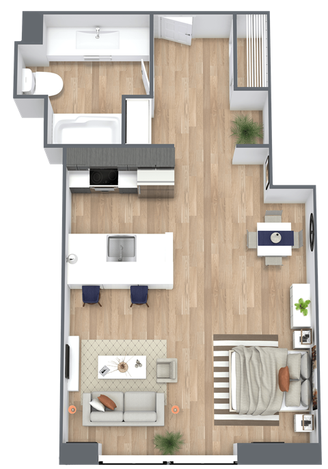 Floor plan for studio, 1 bath, 465 sqft