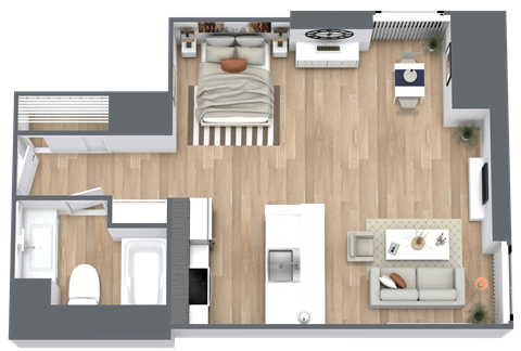 Floor plan for studio, 1 bath, 457 sqft