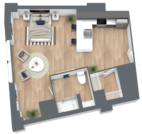 Floor plan for studio, 1 bath, 592 sqft