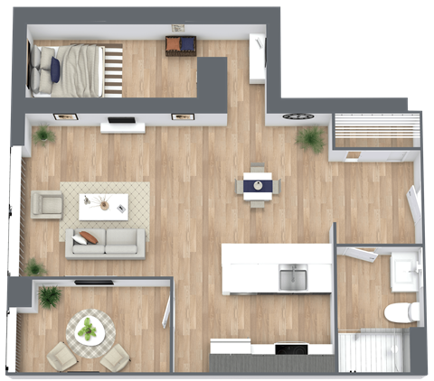 Floor plan for studio, 1 bath, 627 sqft