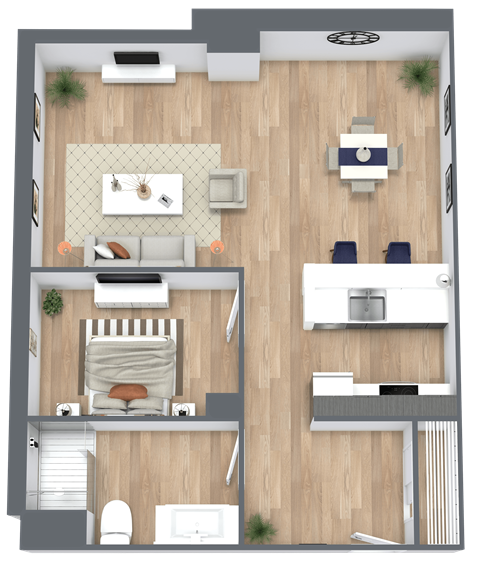 Floor plan for studio, 1 bath, 712 sqft