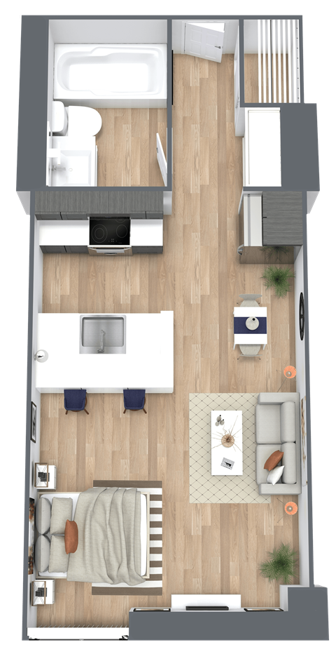Floor plan for studio, 1 bath, 305 sqft