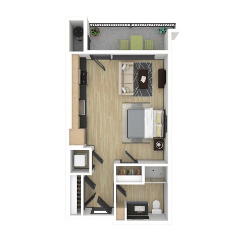 Floor plan for studio, 1 bath, 535 sqft
