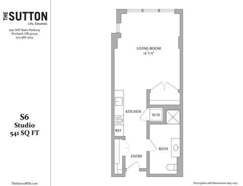 Floor plan for studio, 1 bath, 541 sqft