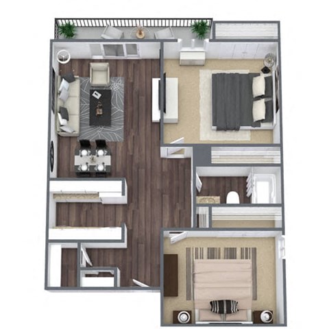 Floor plan for 2 beds, 1 bath, 950 sqft