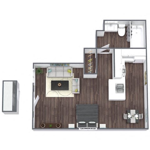 Floor plan for studio, 1 bath, 390 sqft
