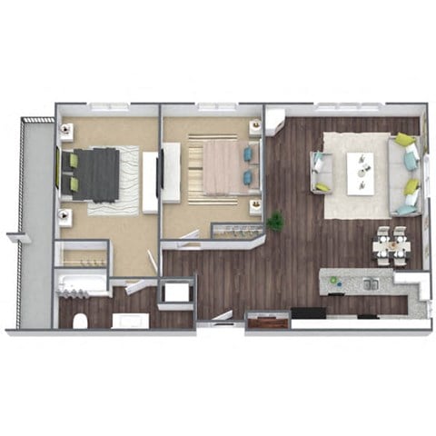 Floor plan for 2 beds, 1.5 baths, 952 sqft