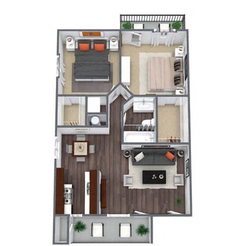 Floor plan for 2 beds, 1 bath, 759 sqft