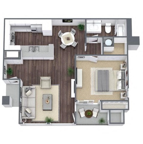 Floor plan for 1 bed, 1 bath, 718 sqft