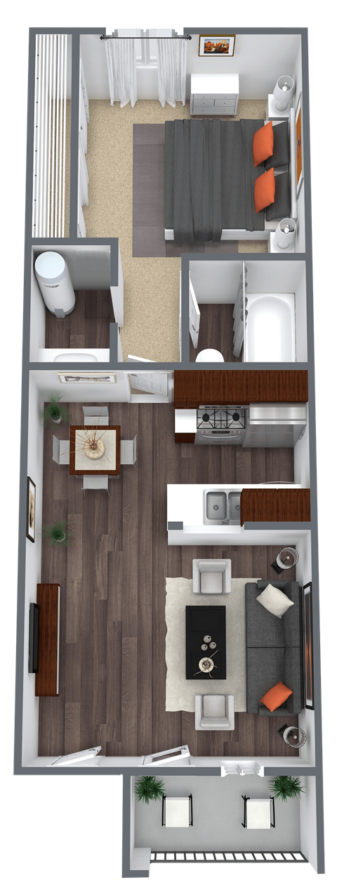 Floor plan for 1 bed, 1 bath, 456 sqft