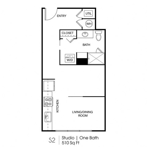 Floor plan for studio, 1 bath, 510 sqft