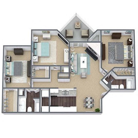 Floor plan for 3 beds, 2 baths, 1252 sqft