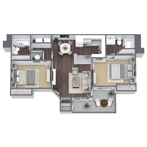 Floor plan for 2 beds, 2 baths, 974 sqft