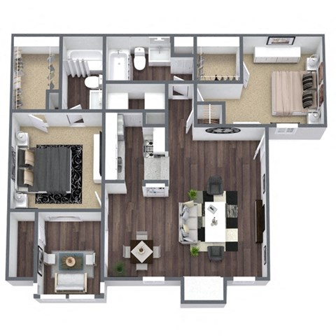 Floor plan for 2 beds, 2 baths, 1088 sqft
